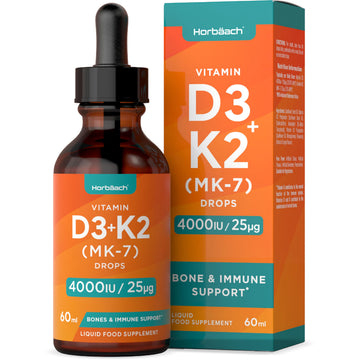 Vitamin D3 K2 Drops | 60mL | High Strength Vitamin D3 4000iu and K2 25ug | No Artificial Horbäach Au supplements