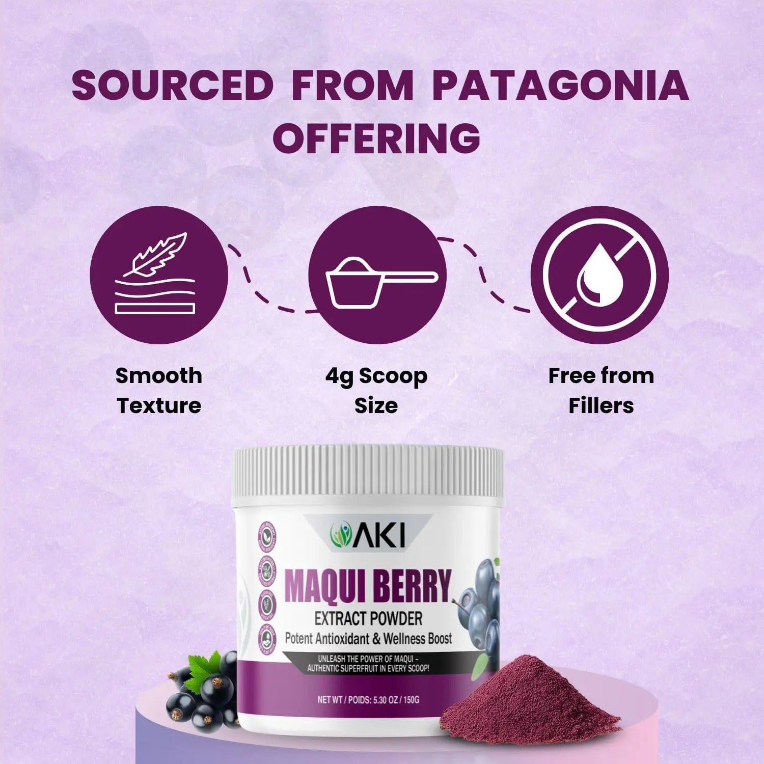 AKI Maqui Berry Extract Powder – Wild Harvested from Patagonia, High in Anthocyanins & Polyphenols, Freeze-Dried Superfruit for Smoothies, Non-GMO, Vegan, 150g/ 5.3 oz AKI ORGANIC Au supplements