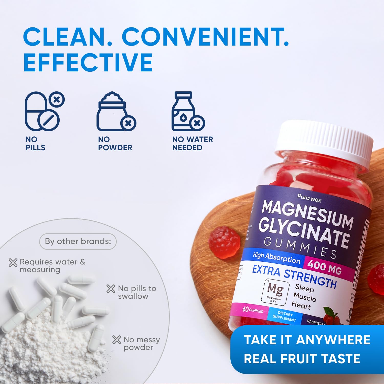 Magnesium Glycinate Gummies 400mg, High Absorption Magnesium Supplement for Women, Men and Kids, Muscle Support and Relaxation, Sugar Free, Vegan, 60 Days Supply PURA WEX NUTRITION Au supplements