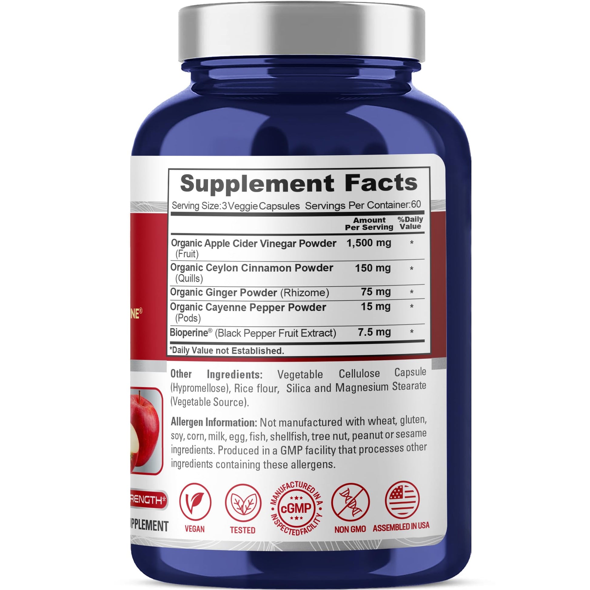 NusaPure Apple Cider Vinegar Complex 1500 mg 180 Veg Caps Suitable for Vegetarians and Vegans, Non-GMO NusaPure Au supplements