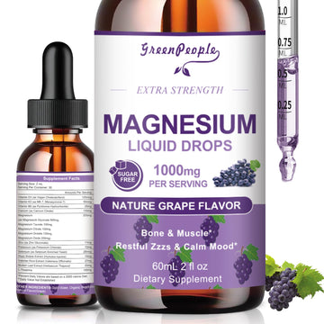 GREENPEOPLE Magnesium Glycinate Liquid Drops - 1000mg 5-in-1 High Absorption Liquid Magnesium for Sleep with D3/K2/B6 | Fast-Acting, Bone, Muscle & Sleep | Sugar-Free Grape Flavor, 2fl Oz GREENPEOPLE Au supplements