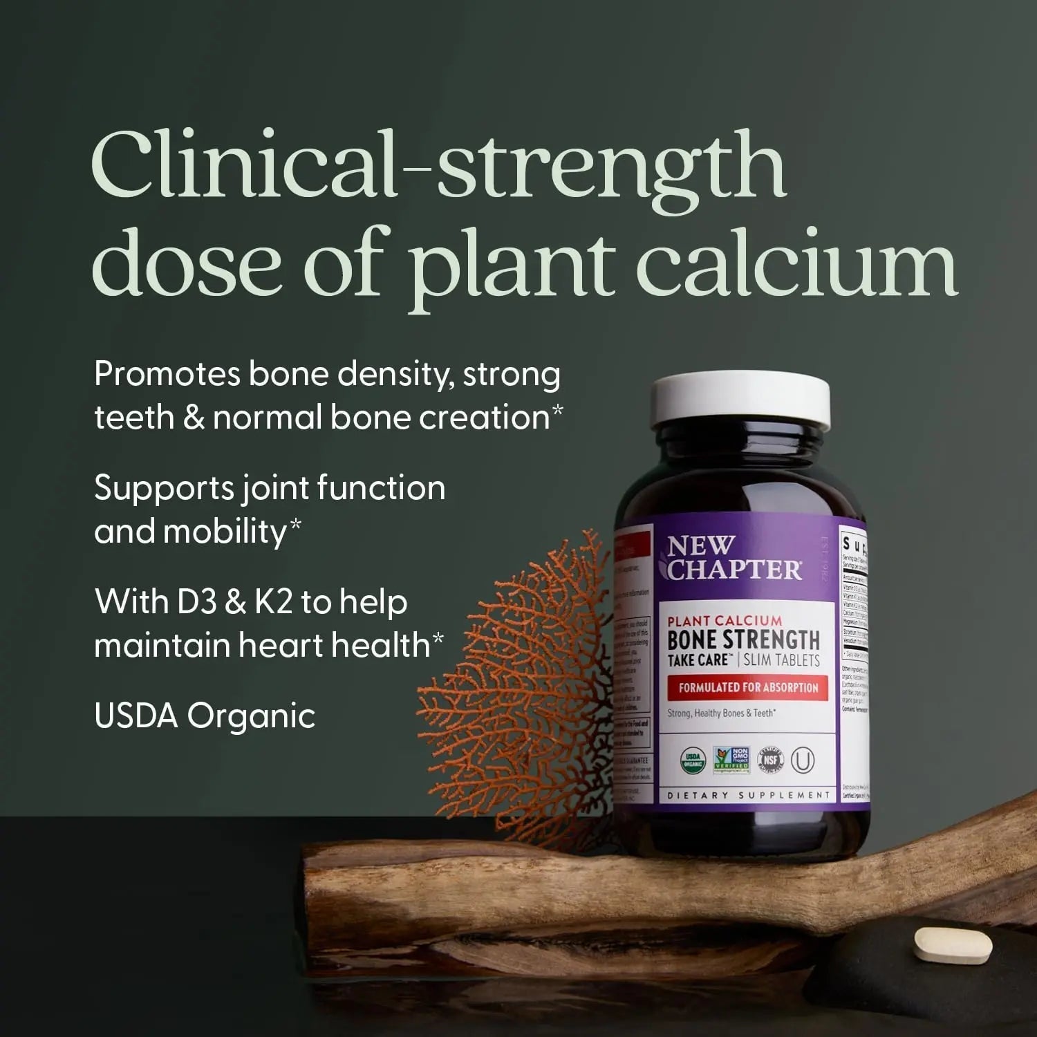 New Chapter Calcium Supplement - Bone Strength Plant-Based USDA Organic Calcium with Magnesium, Vitamin D3+K2 New Chapter Au supplements