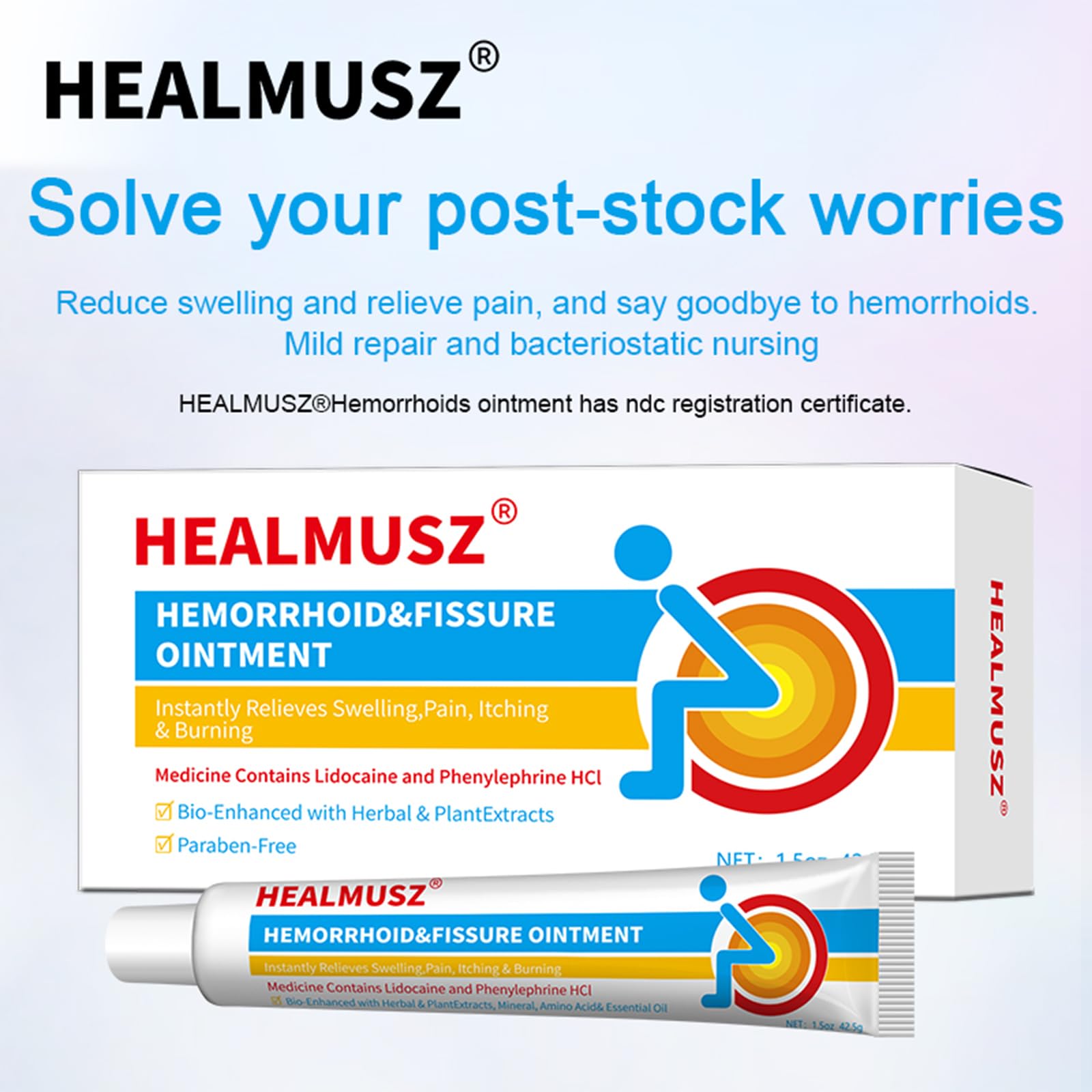 HEALMUSZ Hemorrhoid Fissure Ointment 1.5oz,Fast Relief for Pain, Swelling, Discomfort & Itching,Formulated with 4% Lidocaine and Phenylephrine HCI HEALMUSZ Au supplements