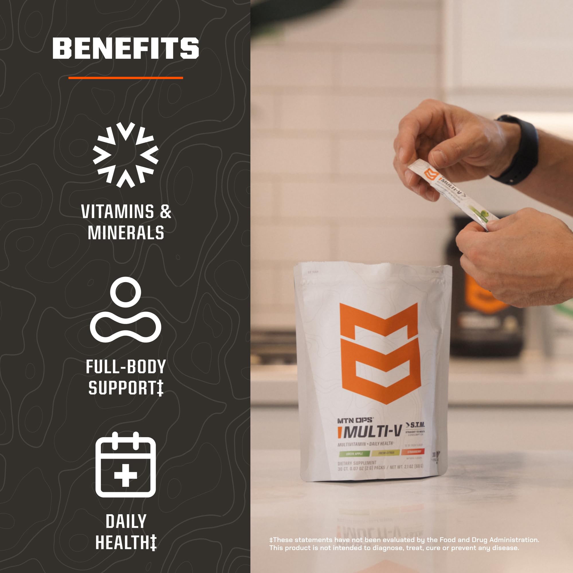 MTN OPS Multi‑V STM On‑the‑Go Daily Multivitamin for Men, Women & Kids – Straight‑to‑Mouth Vitamin C D3 B Zinc Packs – Gluten Free, Natural Flavors, 30 Servings MTN OPS Au supplements