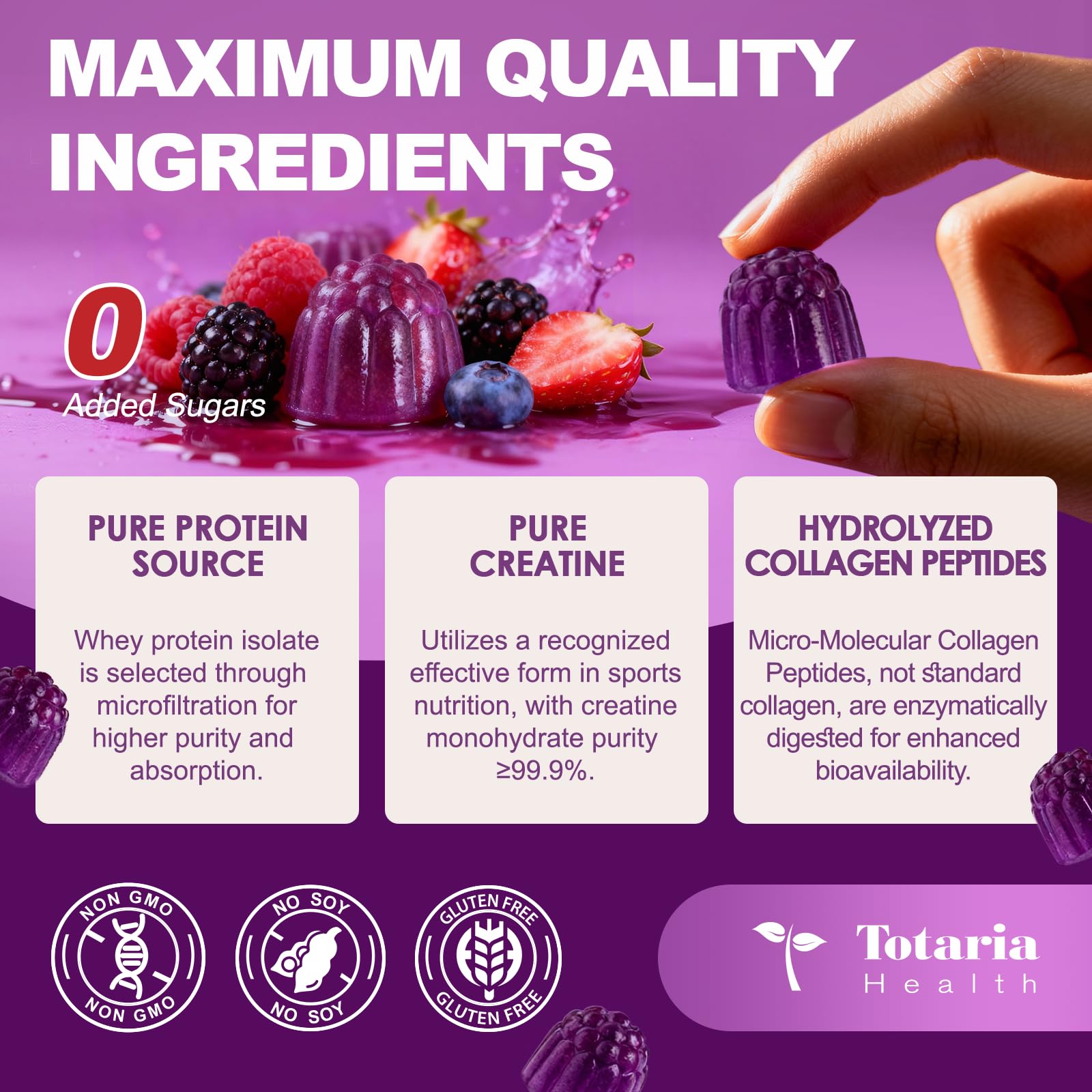 3 in 1 Whey Protein Gummies | Creatine Monohydrate | Collagen, 0 Sugar, Pure Protein Source, Muscle & Energy Support, Berry Flavor, for Women and Men Totaria Au supplements