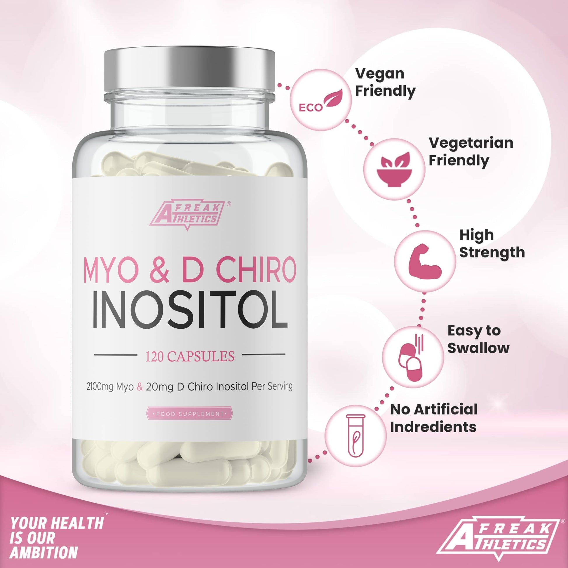 Myo-Inositol & D Chiro Inositol - Supports Women with PCOS -120 Capsules - Promotes Freak Athletics Au supplements