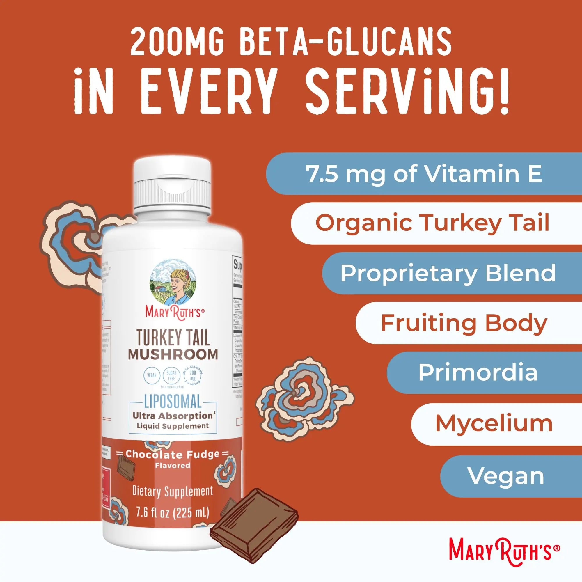 MaryRuth Organics Turkey Tail Mushroom Supplement | Ultra Absorption Liposomal | Full Spectrum | 200mg Beta-Glucans Per Serving | Vegan | 7.6 oz | 15 Servings MARYRUTH'S Au supplements