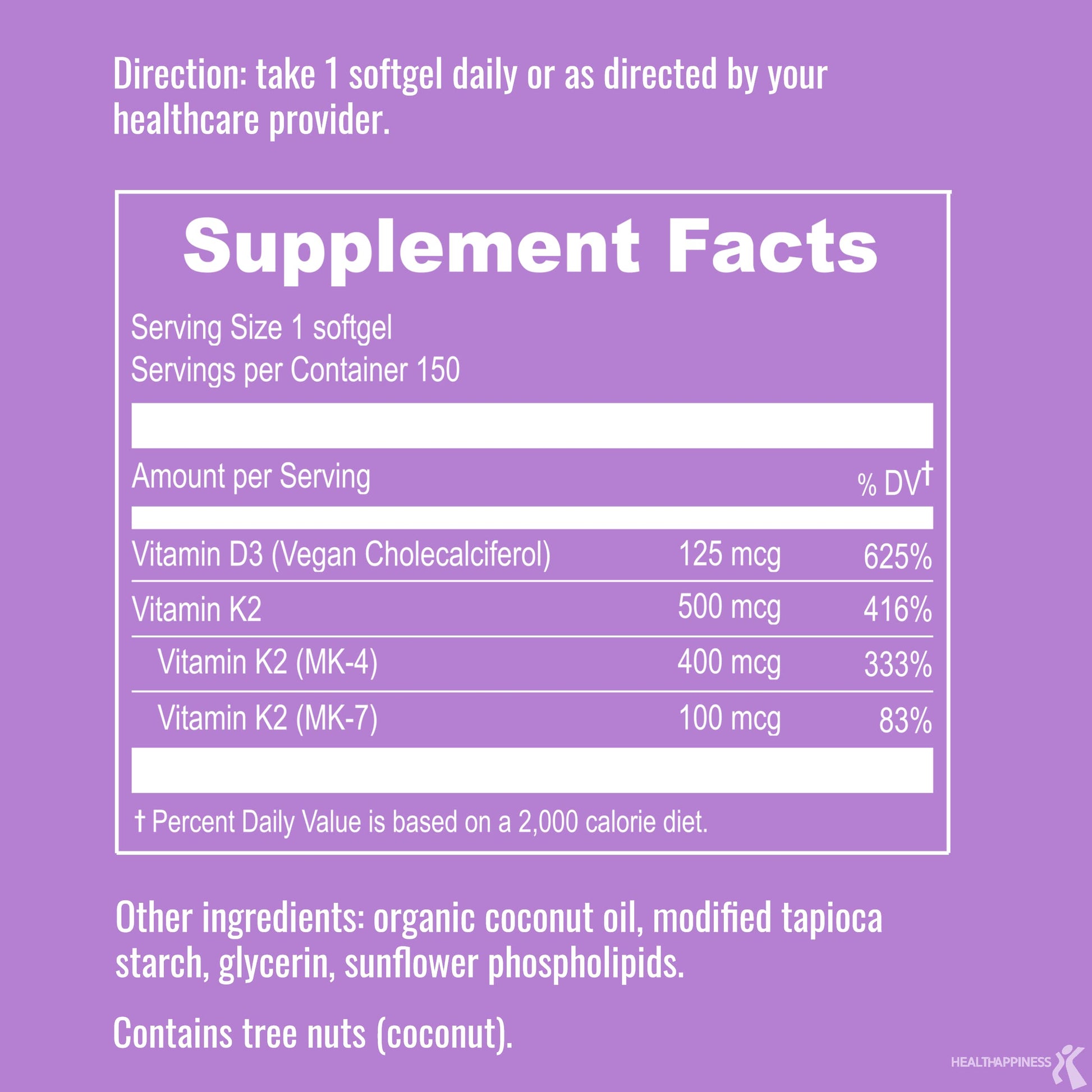 UpNourish Certified Vegan Vitamin D3 5000 IU K2 MK4 MK7 500 mcg Supplement, 150 Softgels, Plant Based Liposomal Vitamin D K with Organic Coconut Oil, Non GMO, Gluten and Gelatin Free UpNourish Au supplements