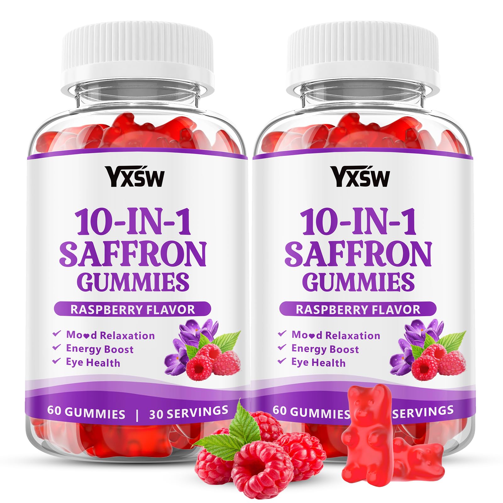 YXSW Saffron Gummies, Saffron Supplements for Kids & Adults with Ashwagandha, L-Theanine, Lemon Balm, Vitamin D3, B6, Magnesium & Zinc - Support Focus, Relaxation, Raspberry Flavor, 120 Count YXSW Au supplements