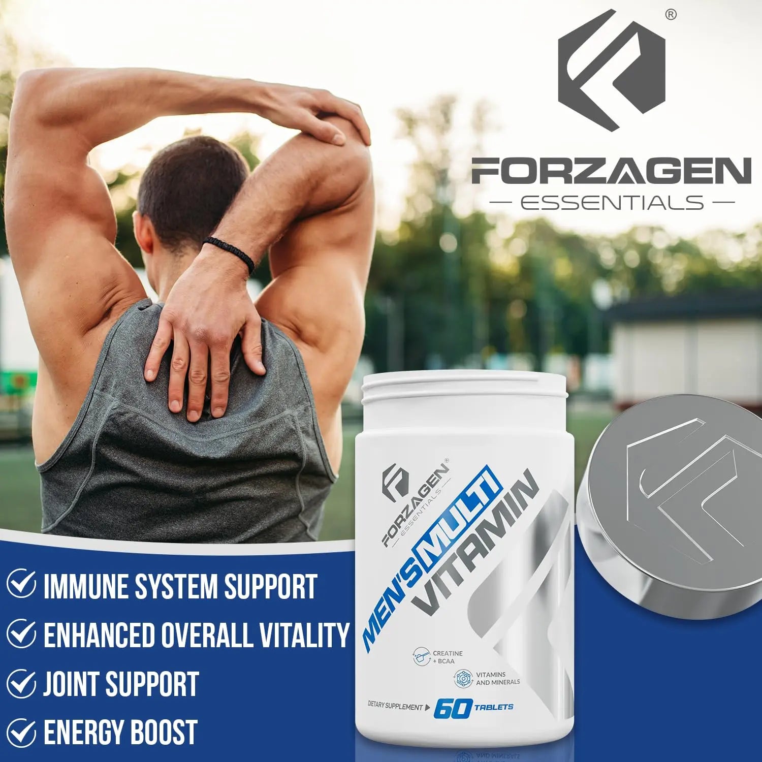 Forzagen Essentials Men's Multivitamin with Creatine and BCAA, Complete Vitamin and Mineral Complex, 60 Tablets Forzagen Au supplements
