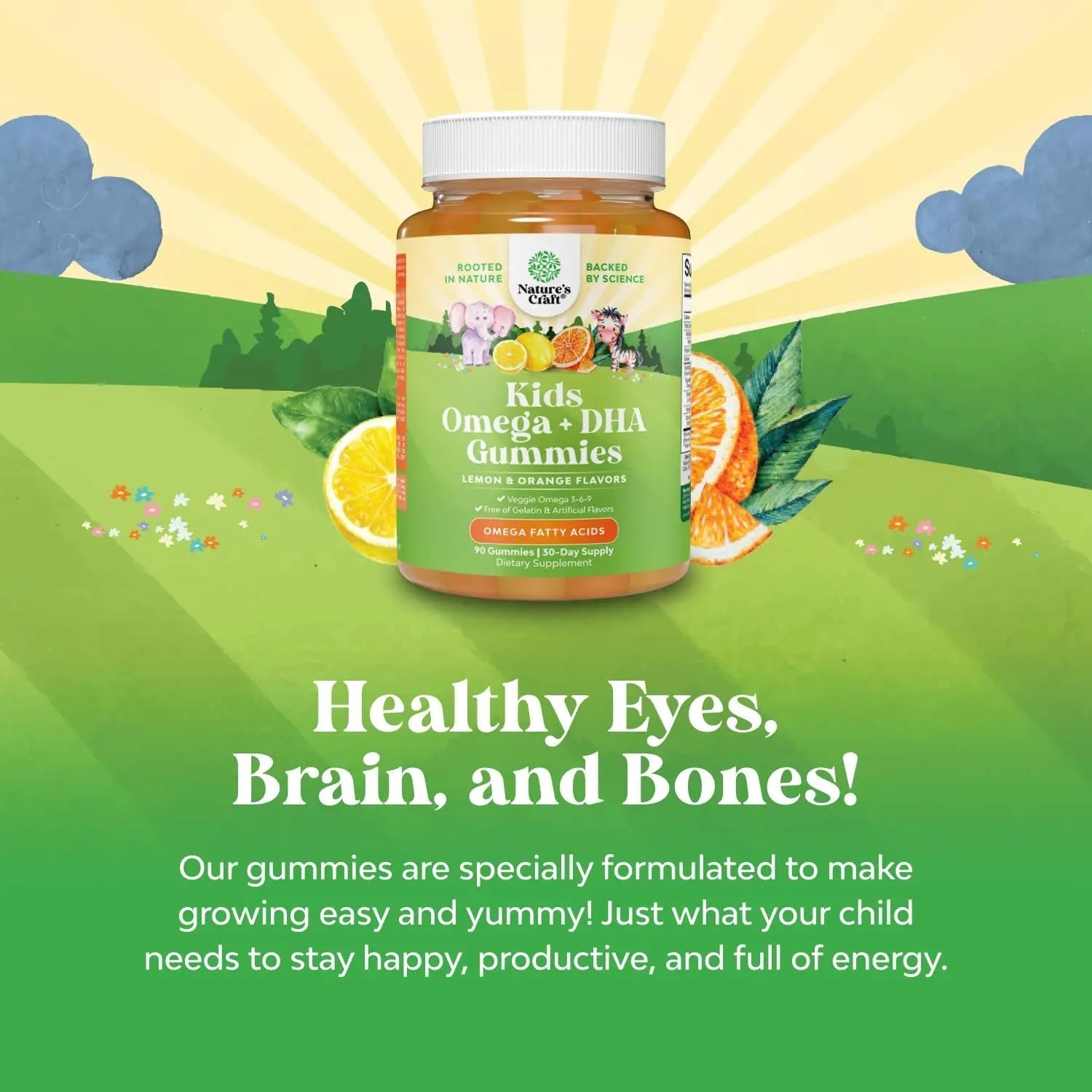 Bundle of Plant Based Kids Multivitamin Gummies with Vitamins A C D3 E B Zinc and DHA Omega 3 Gummies with Vegetarian 6 9 for Vision Brain Immunity Support Natures Craft Au supplements