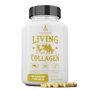 Ancestral Supplements Grass Fed Beef Living Collagen Nutritional Powder Supplement, 3000mg, Promotes Healthier, Younger Looking Skin, Hair, Nails and Joints, Type II, 180 Capsules Ancestral Supplements Au supplements