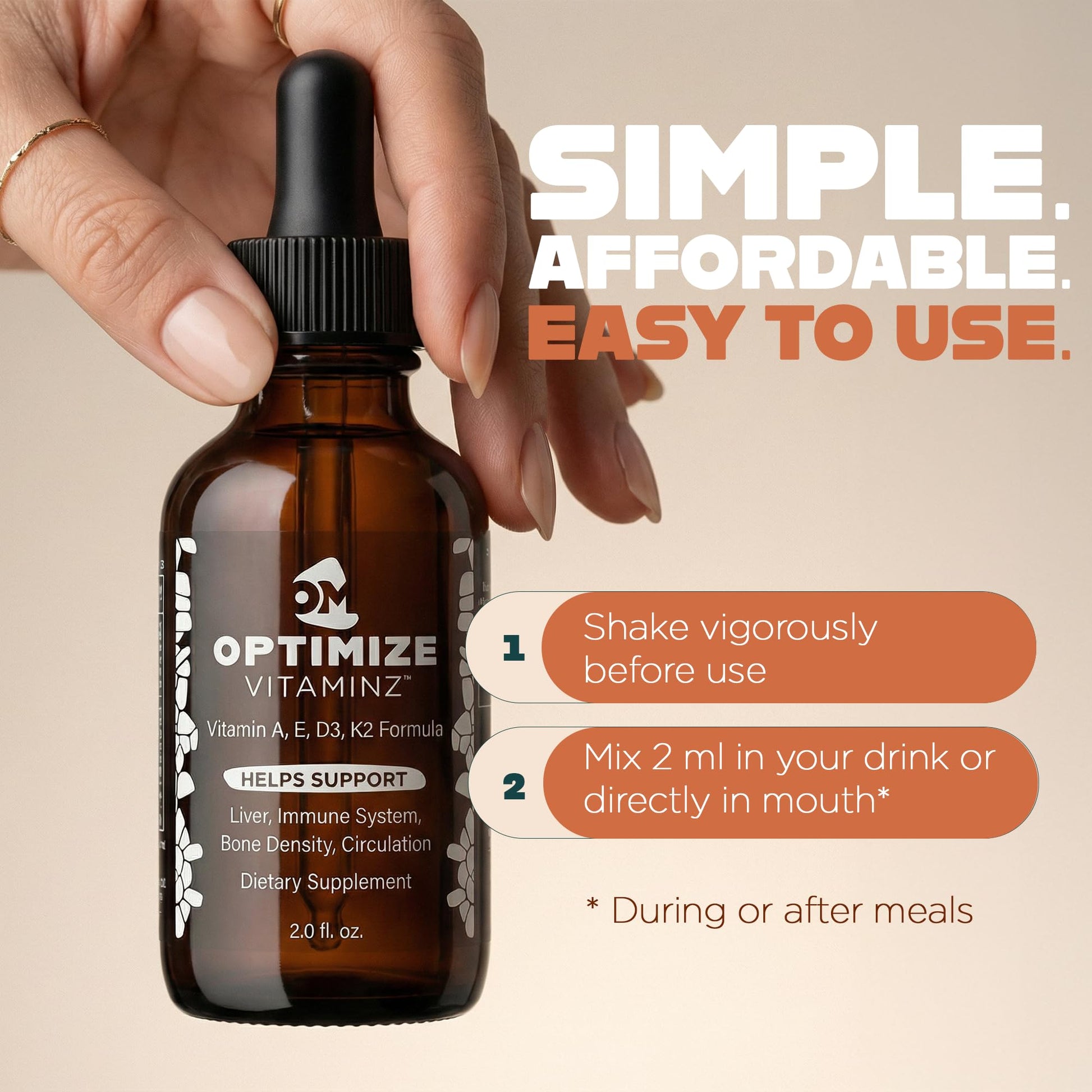 Optimize Vitaminz Liquid Vitamin D3 K2 Drops with Dandelion Root & Bilberry | Immune, Liver & Bone Support, MK-7 Formula, Fast Absorption Liquid Multivitamin, 30 Day Supply, 2 Fl Oz Optimize Minerals Au supplements