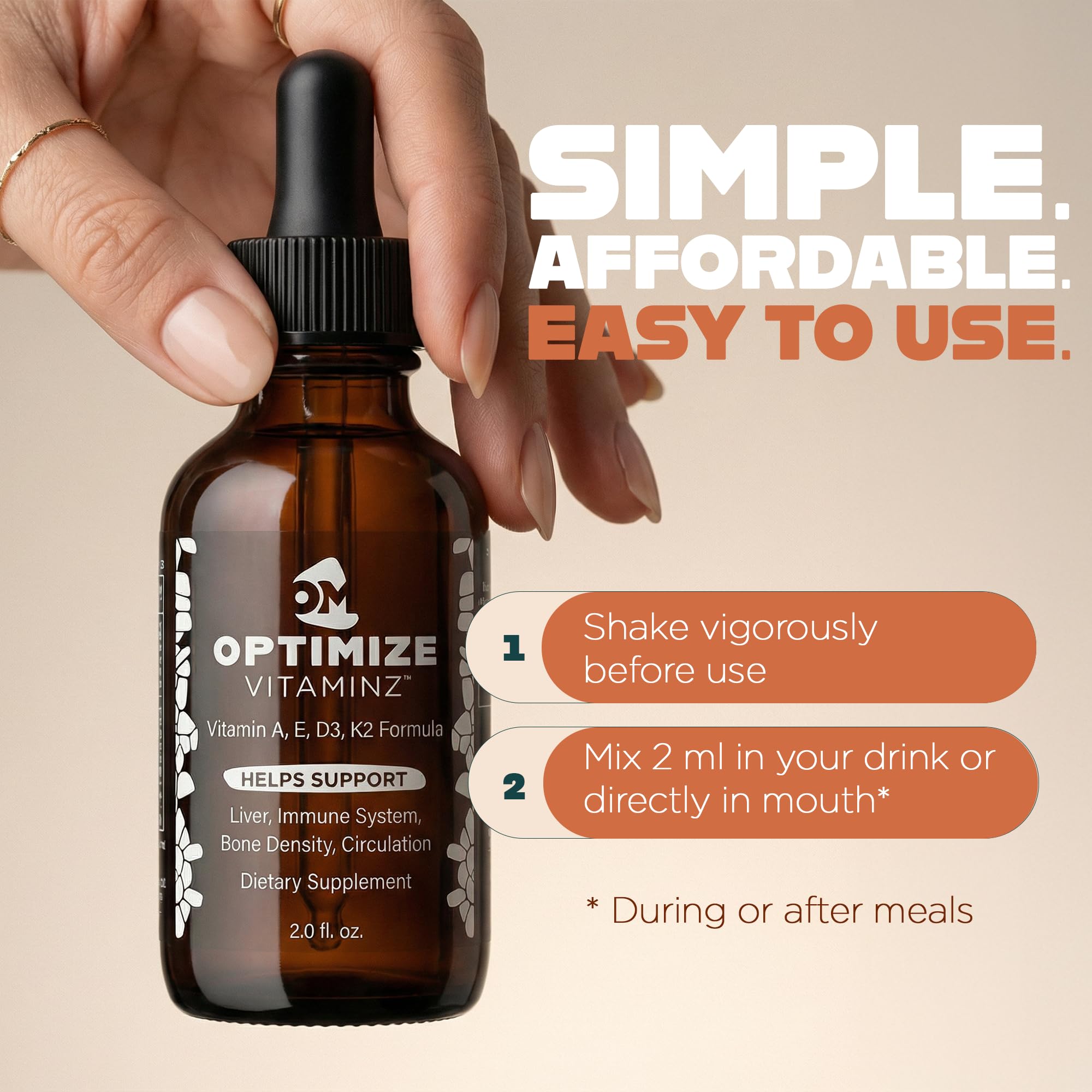 Optimize Vitaminz Liquid Vitamin D3 K2 Drops with Dandelion Root & Bilberry | Immune, Liver & Bone Support, MK-7 Formula, Fast Absorption Liquid Multivitamin, 30 Day Supply, 2 Fl Oz Optimize Minerals Au supplements