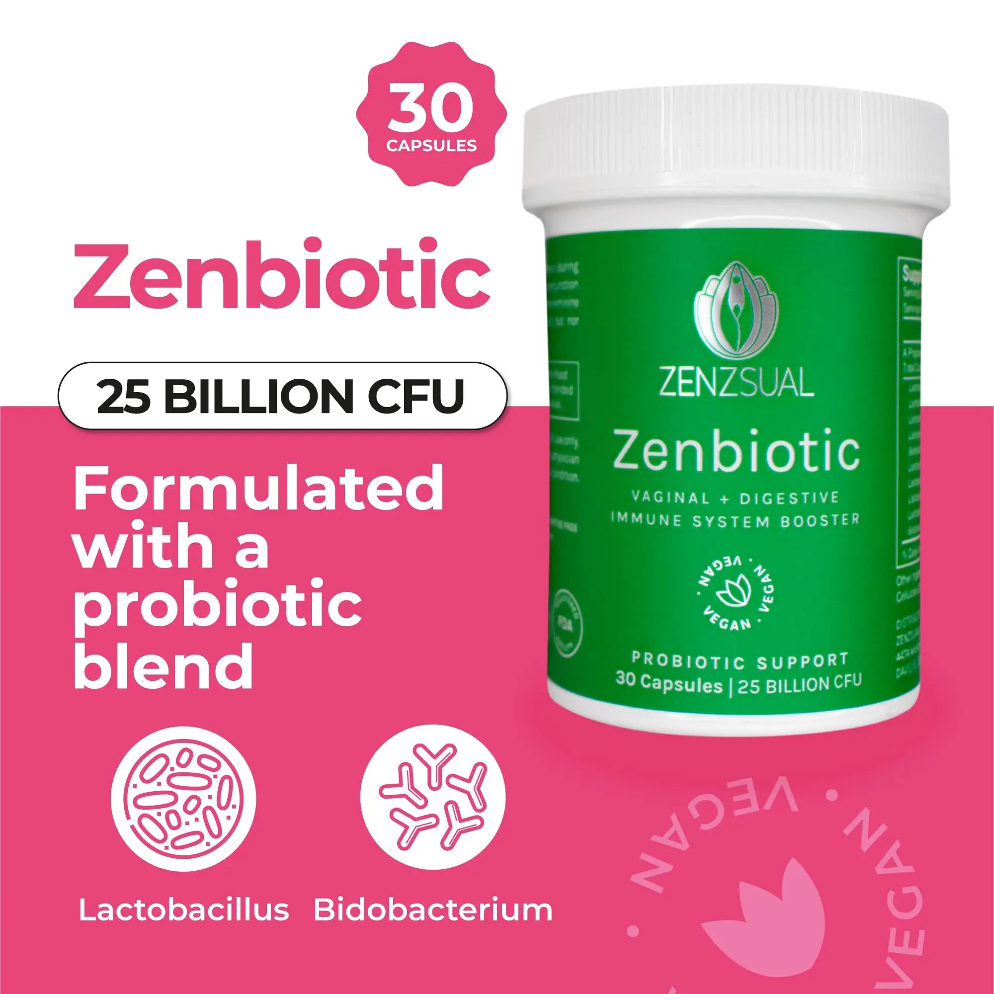 ZENZSUAL Zenbiotic Probiotics Support for Women – 25 Billion CFU, Vaginal Health & pH Balance Support, Odor & Yeast Control, Gut & Digestive Health, Urinary Comfort, Hormone Balance, 30 Vegan Capsules ZENZSUAL Au supplements