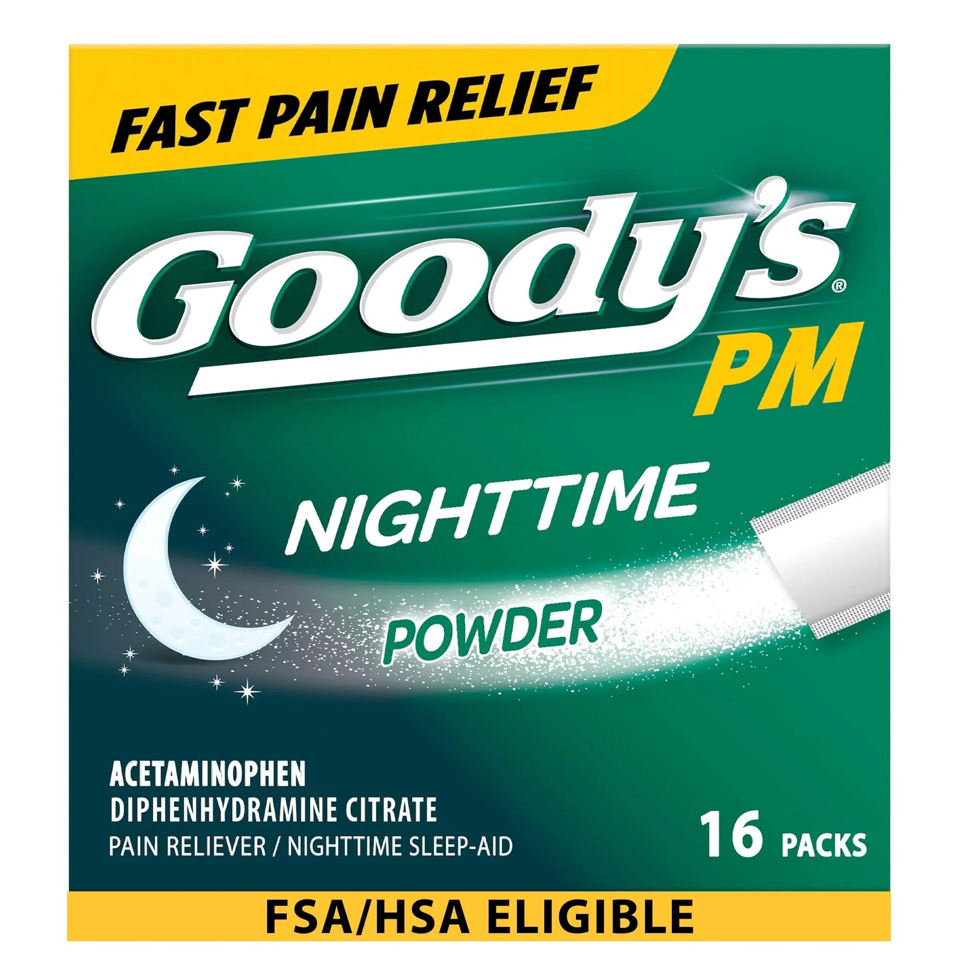 Goody's Nighttime Powder, Pain Reliever & Sleep Aid with Acetaminophen & Diphenhydramine Citrate, Caffeine Free, 16 Count Goody's Au supplements