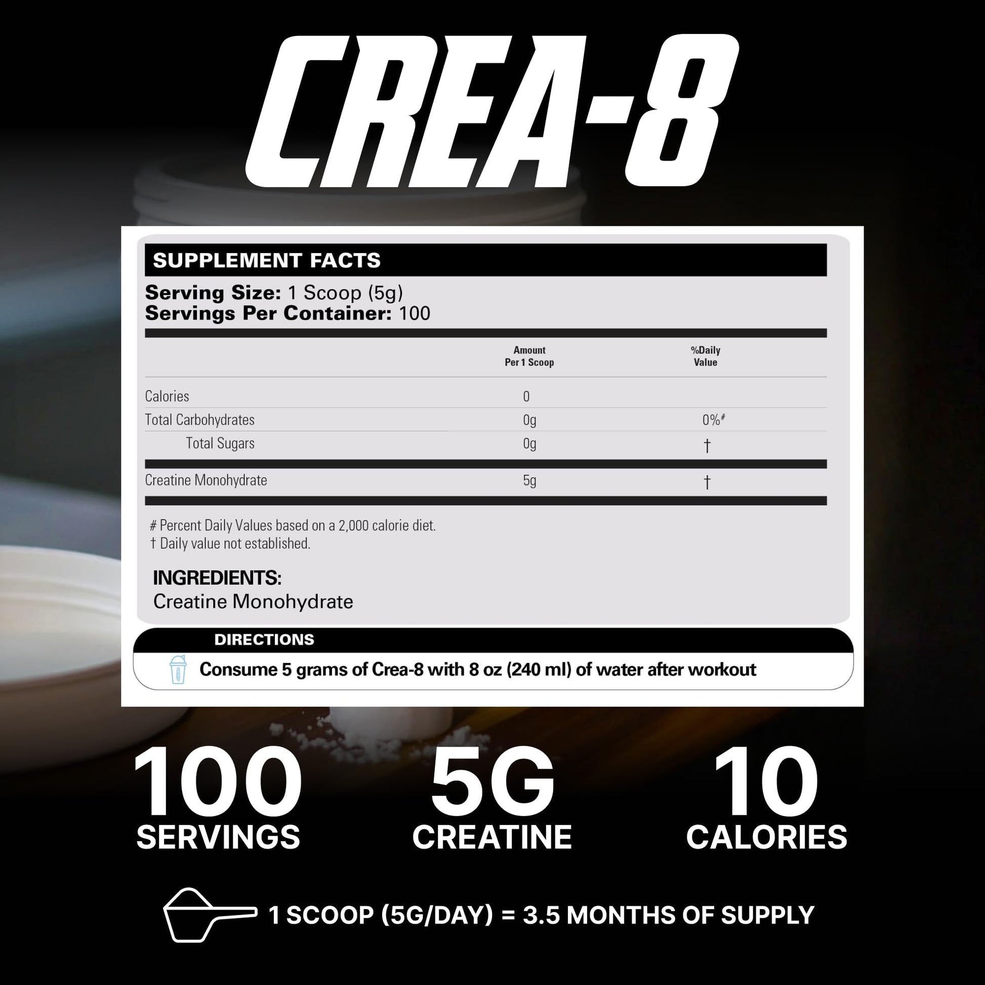 EHP Labs CREA-8 Micronized Creatine Monohydrate Powder - Unflavored Creatine Powder for Muscle Growth, Increased Strength, Enhanced Energy Output and Improved Performance - 100 Servings (500g) EHP Labs Au supplements