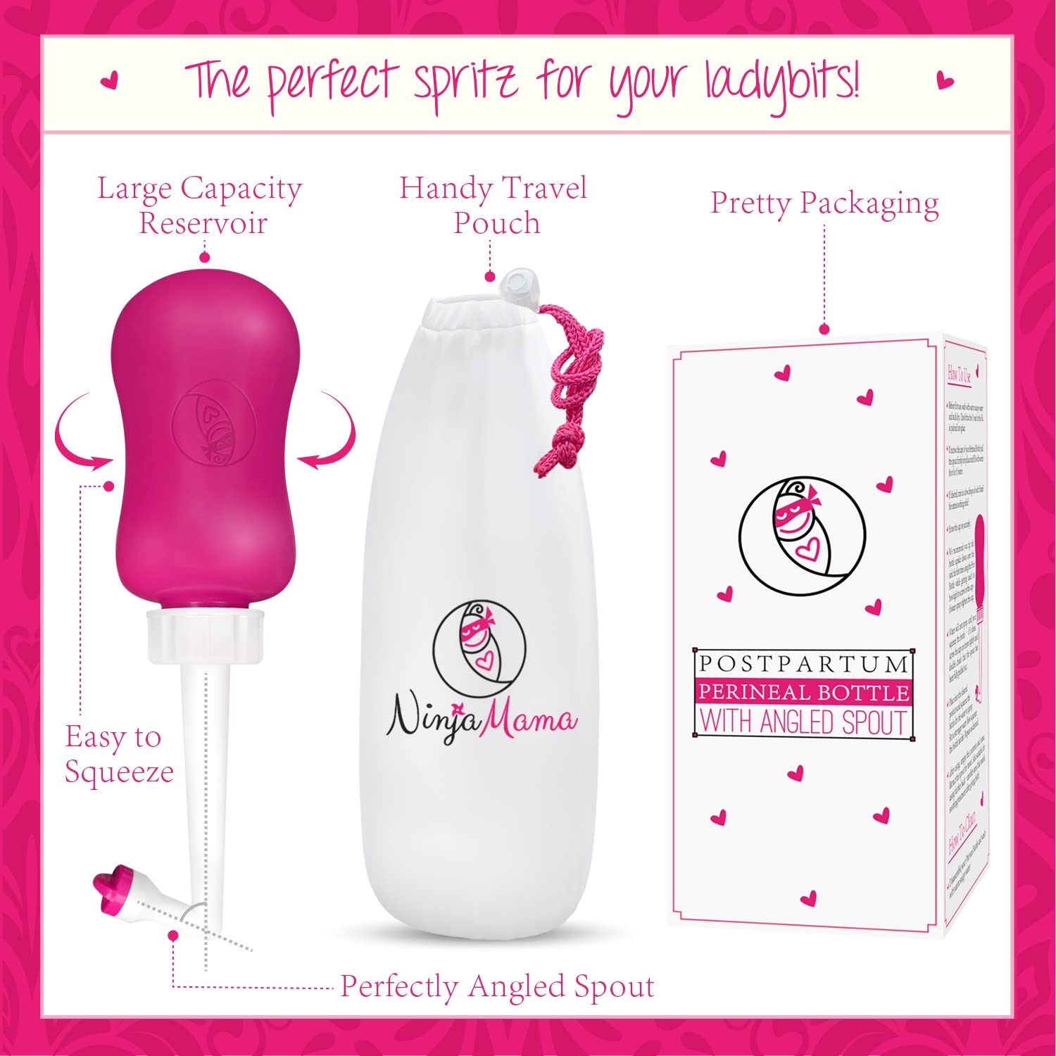 Ninja Mama Peri Bottle for Postpartum Care Post Partum Essentials for Pain Relief, Tears & Hemorrhoids After Birth Portable Perineal Bottle with Angled Spout Labor & Delivery Hospital Bag. (355ml) Ninja Mama Au supplements