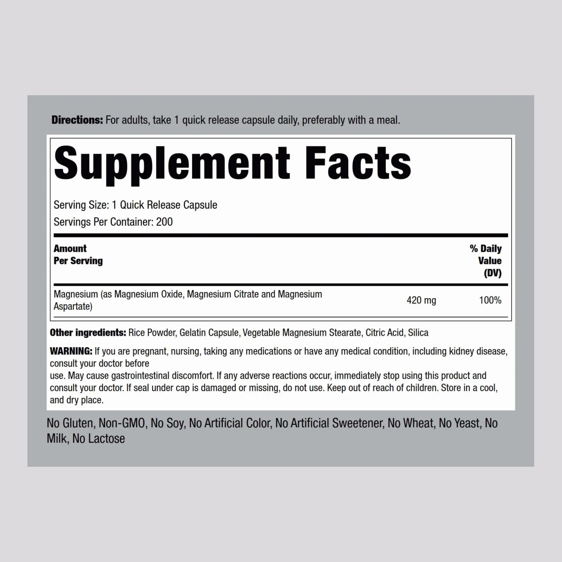Piping Rock Triple Magnesium Complex | 420 mg | 200 Capsules | Magnesium Oxide, Citrate, and Aspartate Supplement | Non-GMO, Gluten Free Piping Rock Au supplements