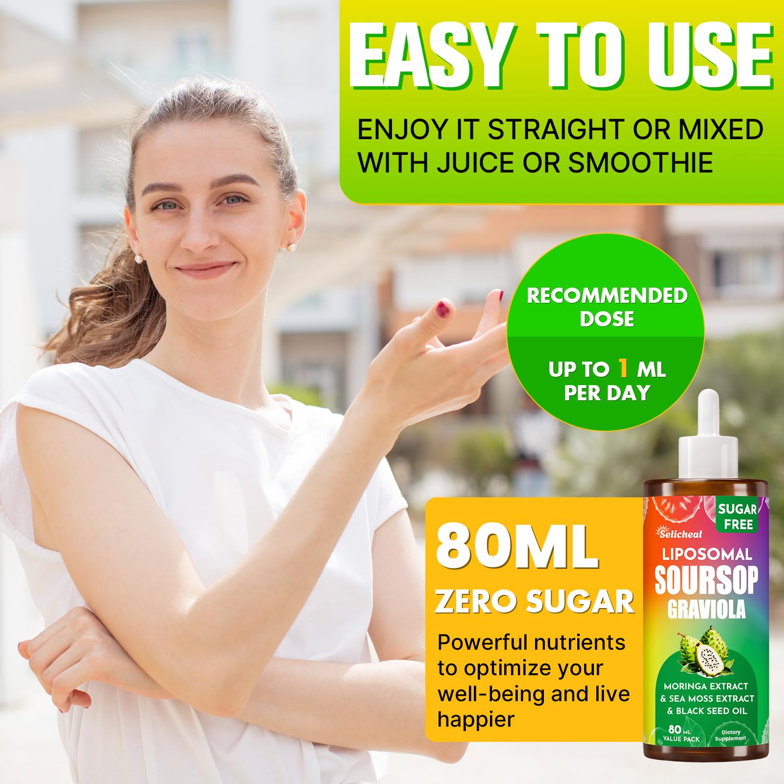 (80ML) Supplement Liquid Drops, 10 in 1 Soursop Multivitamin Drops with Leaf Extract & Sea Moss, for Cell Support & Regeneration, Immunity, Gut, Zzz, Skin & Antioxidant | 2.8 Fl Oz - 80 Days Supply Selicheal Au supplements
