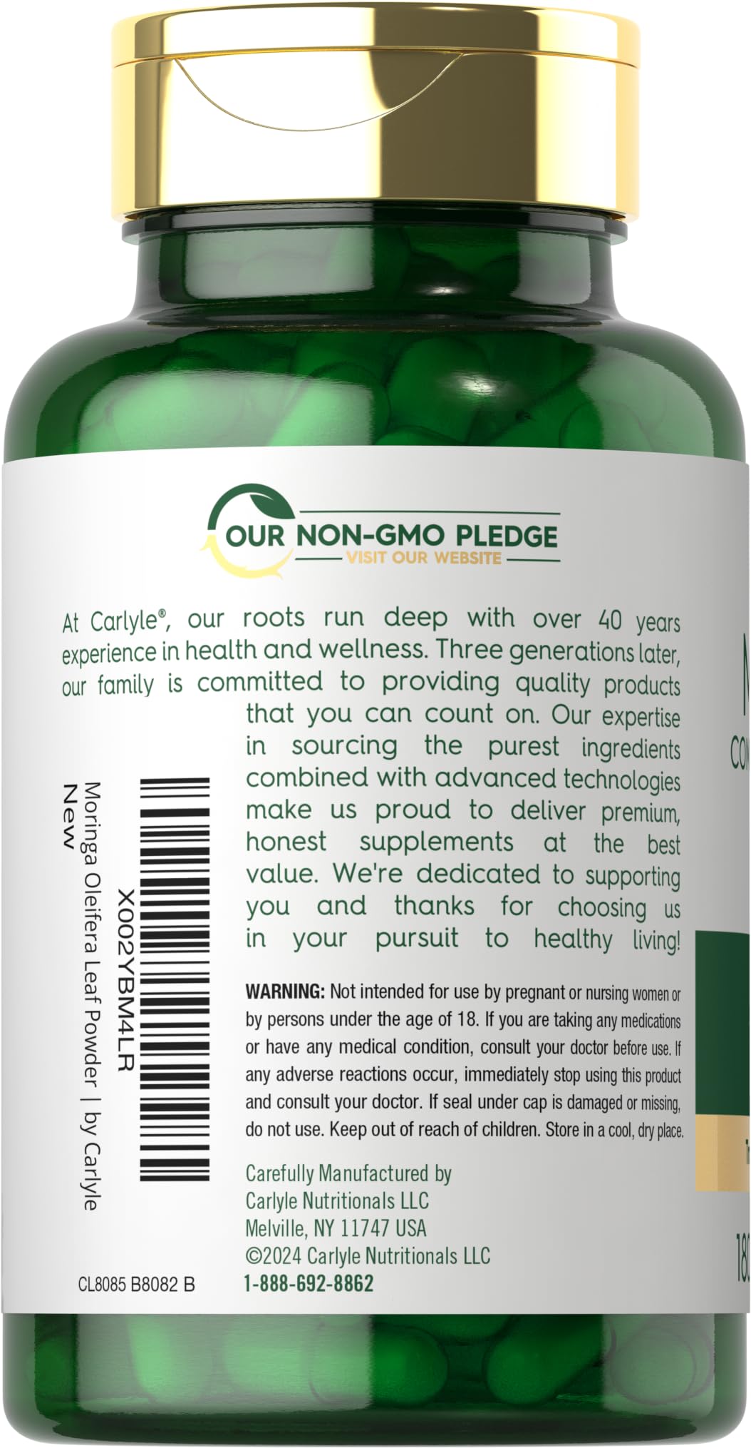 Carlyle Moringa Oleifera Supplement | 180 Capsules | Complete Green Superfood for Women and Men | Non-GMO and Gluten Free | from Moringa Leaf Powder Carlyle Au supplements