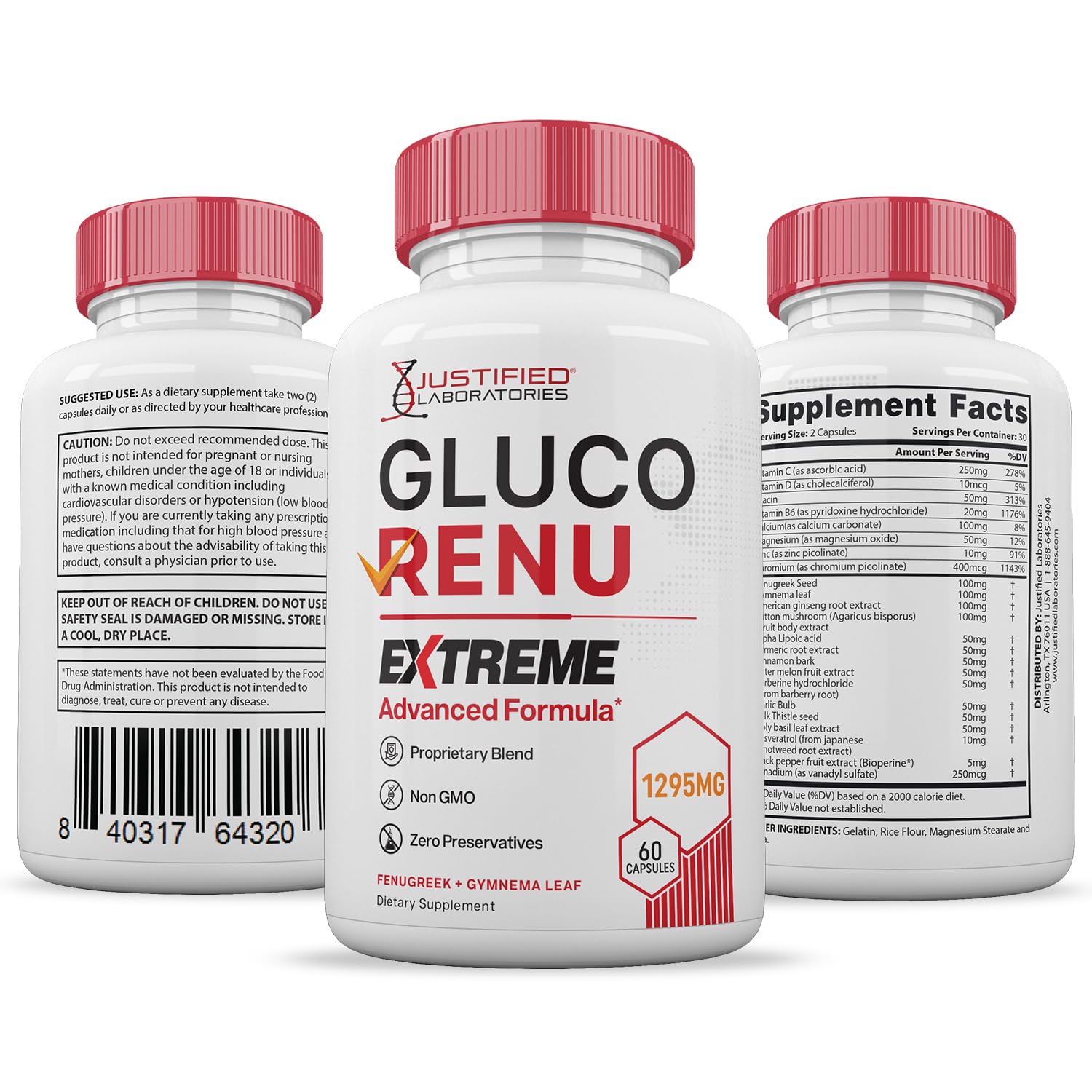 Gluco Renu Extreme 1295MG Glyco Support Pills Advacned Formula Gluo Renew Glycogen Support Formulated with Turmeric Berberine Resveratrol Garlic Bitter Melon Milk Thistle 60 Capsules Justified Laboratories Au supplements