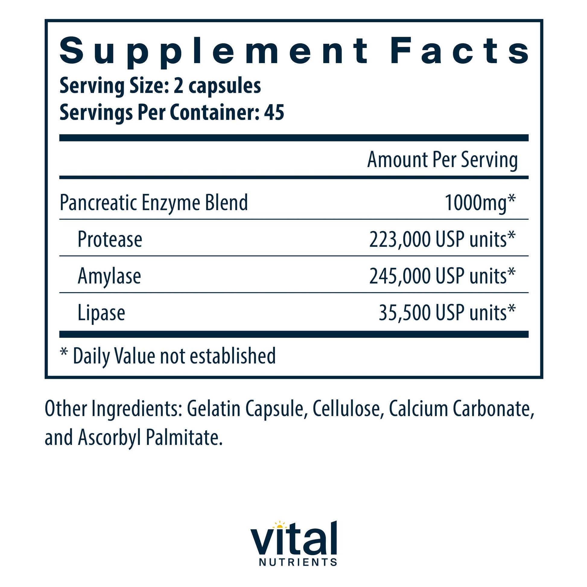 Vital Nutrients Pancreatic Enzymes 1000mg (Full Strength) | Pancreatin Digestion Supple Vital Nutrients Au supplements