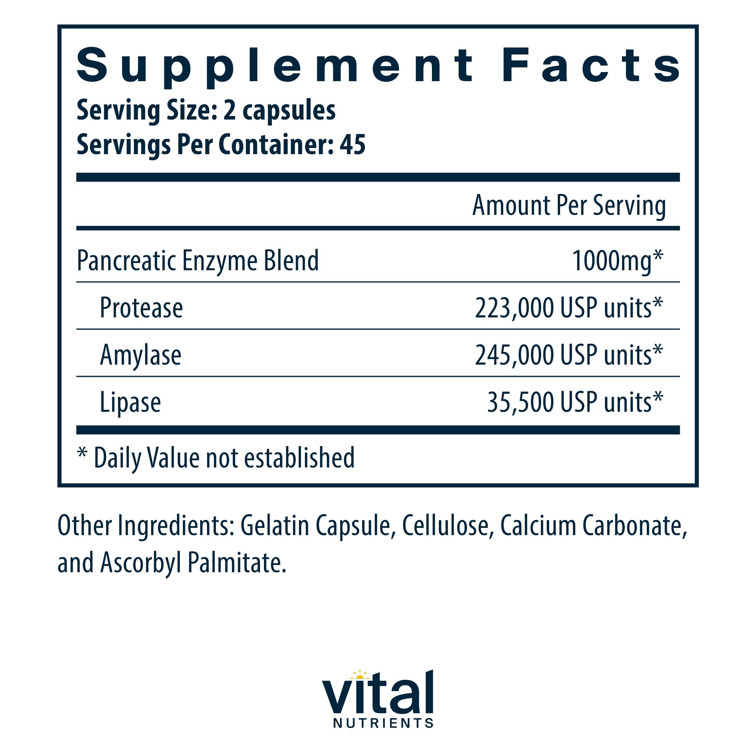 Vital Nutrients Pancreatic Enzymes 1000mg (Full Strength) | Pancreatin Digestion Supple Vital Nutrients Au supplements