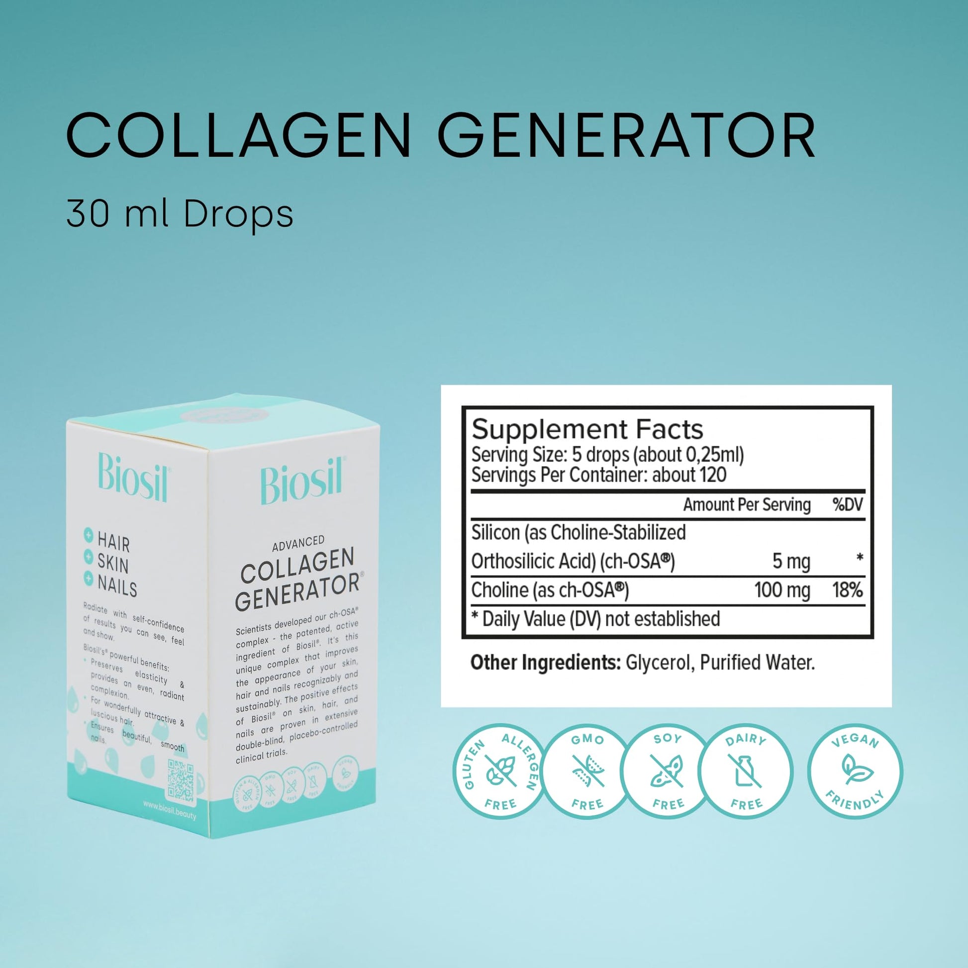 Biosil Collagen Generator - 30 mL Drops - with Patented ch-OSA Complex BioSil Au supplements