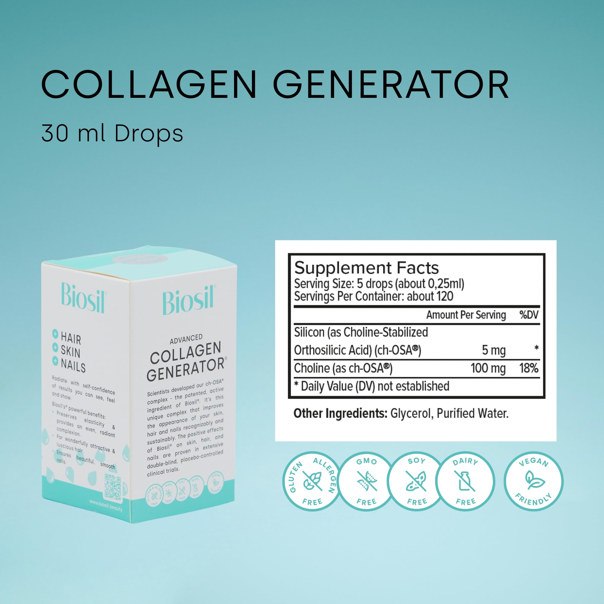 Biosil Collagen Generator - 30 mL Drops - with Patented ch-OSA Complex BioSil Au supplements