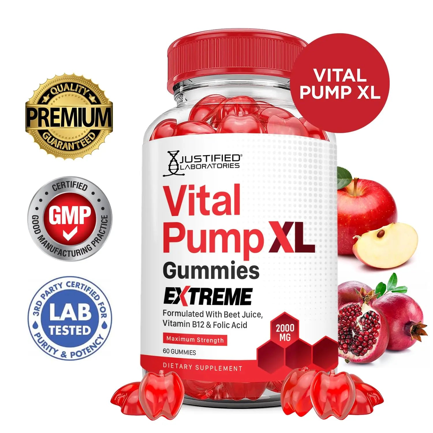 Justified Laboratories (5 Pack) Vital Pump XL Extreme 2000MG Performance Gummies Vital PumpXL Advanced Formula Formulated with Beet Juice ACV Pomegranate Powder B12 Vegan Non GMO 300 Gummys Justified Laboratories Au supplements