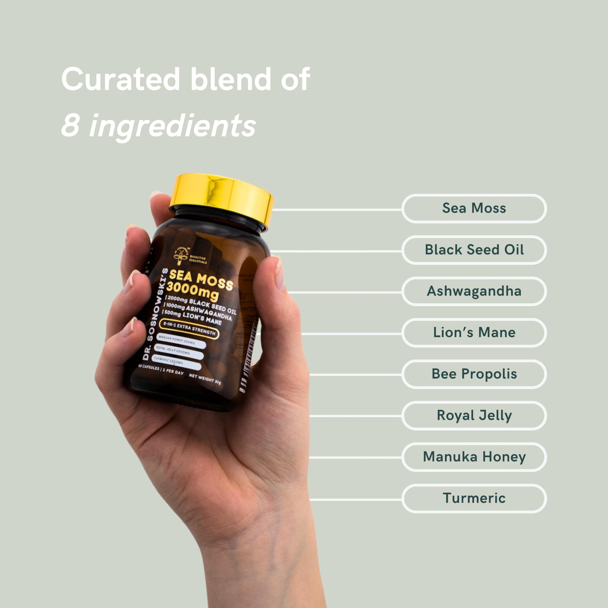 Dr Sosnowski's BioActive Sea Moss | 8-in-1 Formula Enriched with Black Seed, Ashwagandha, Turmeric, Manuka Honey, Lion's Mane, Royal Jelly, Bee Propolis Extract | 60 Capsules Dr Sosnowski's Au supplements