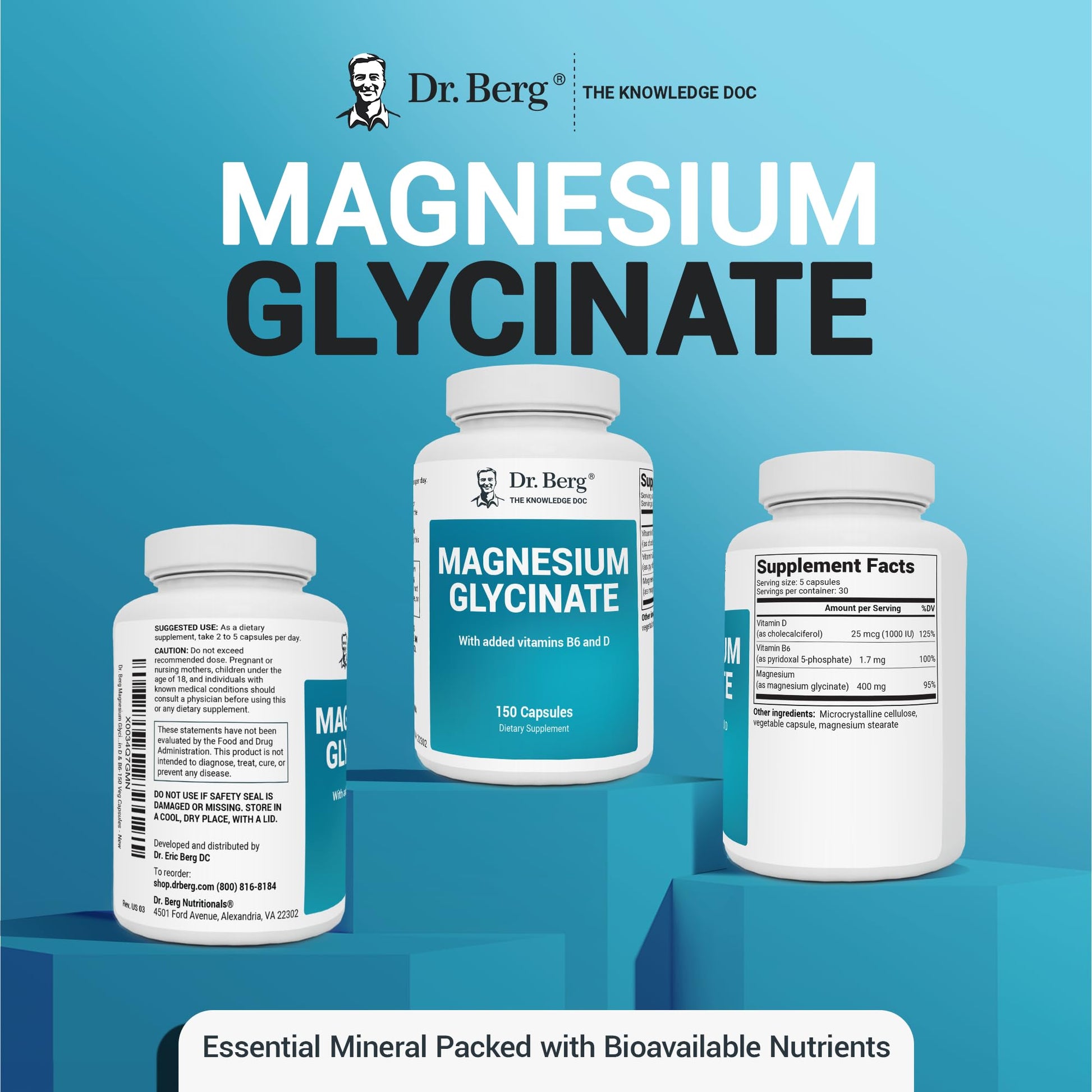 Dr. Berg's Magnesium Glycinate 400mg - Fully Chelated Veg Capsules for Stress Dr. Berg Nutritionals Au supplements