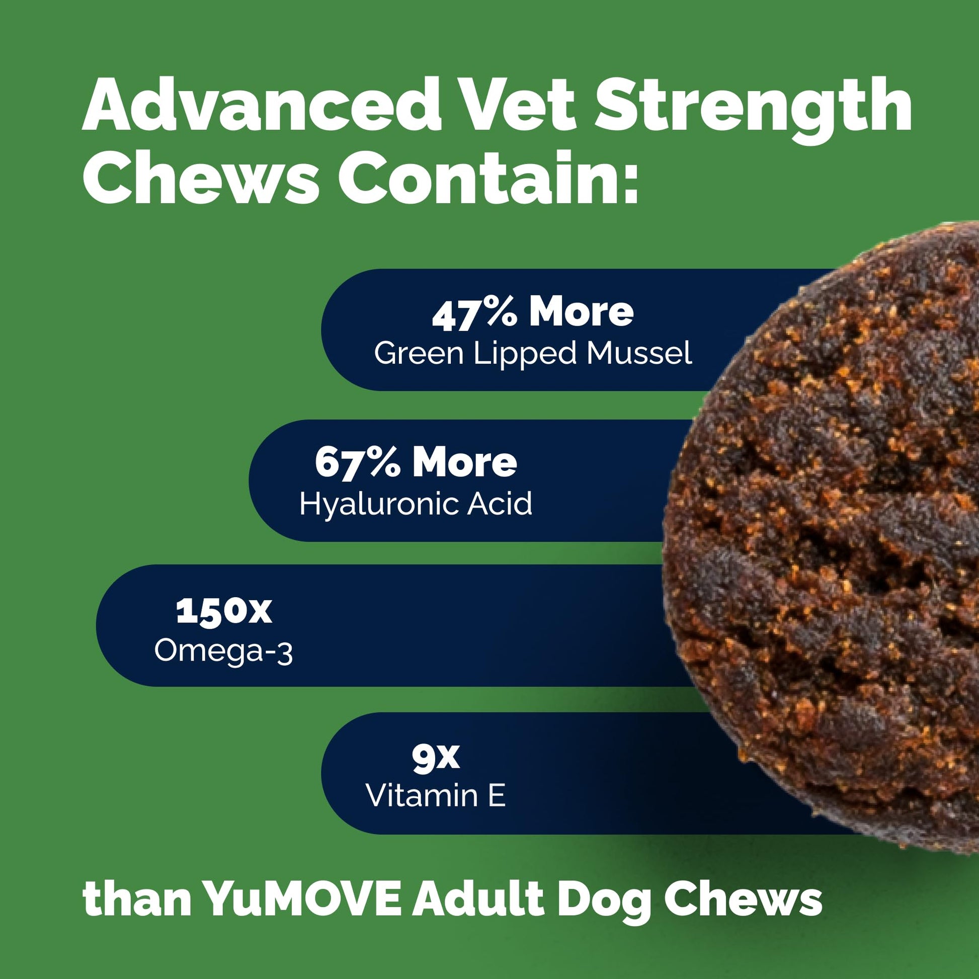 Yumove Hip & Joint Supplement for Dogs with Glucosamine, Hyaluronic Acid, Green Lipped Mussel & Omega 3 Joint Supplement - Regular or Advanced Strength (90 Count, Advanced Vet Strength Soft Chews) YuMOVE Au supplements