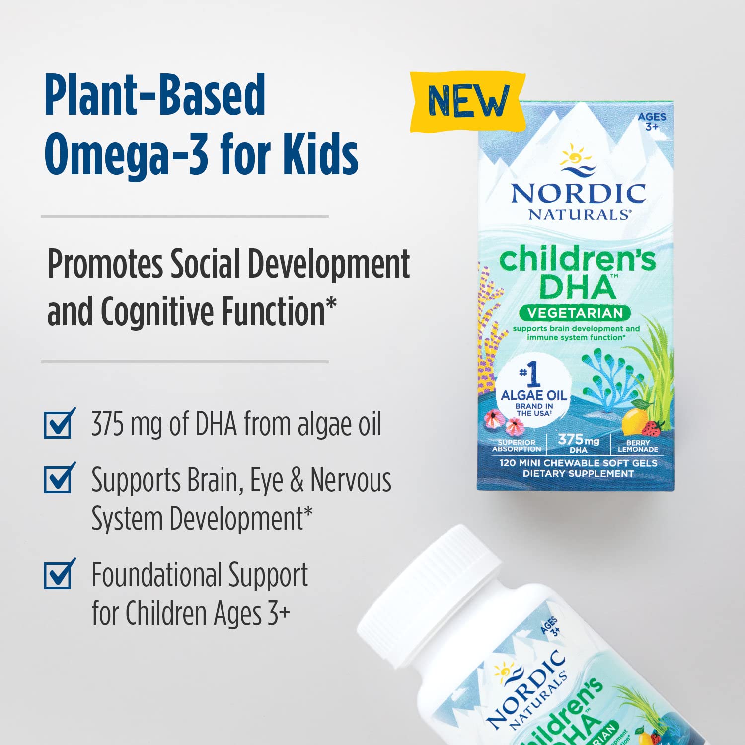 Nordic Naturals Children's DHA Vegetarian - Kids DHA Omega-3 Supplement -Algae Oil - Berry Lemonade Mini Chewables - Plant-Based Formula for Ages 3+ - 120 Soft Gels - 40 Servings Nordic Naturals Au supplements