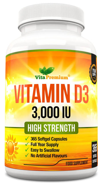 Vitamin D 3,000 IU, High Strength Vitamin D3 Supplement, 365 Easy to Swallow Softgels Vita Premium Au supplements