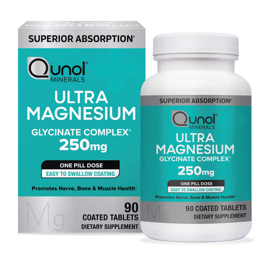 Qunol Magnesium Glycinate Complex, Gentle on Stomach, 250mg One Pill Dose, Superior-Absorption Magnesium, Nerve, QunolUS supplements