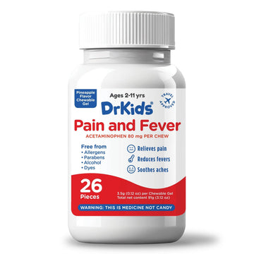Dr. Kids Children’s Pain and Fever Chewable Gels – Pain Relief and Fever Reducer for Kids Ages 2–11, 80 mg Chewable Acetaminophen for Headache, Sore Throat, Cold & Flu, Pineapple Flavor, 26 Count Dr. Kids Au supplements