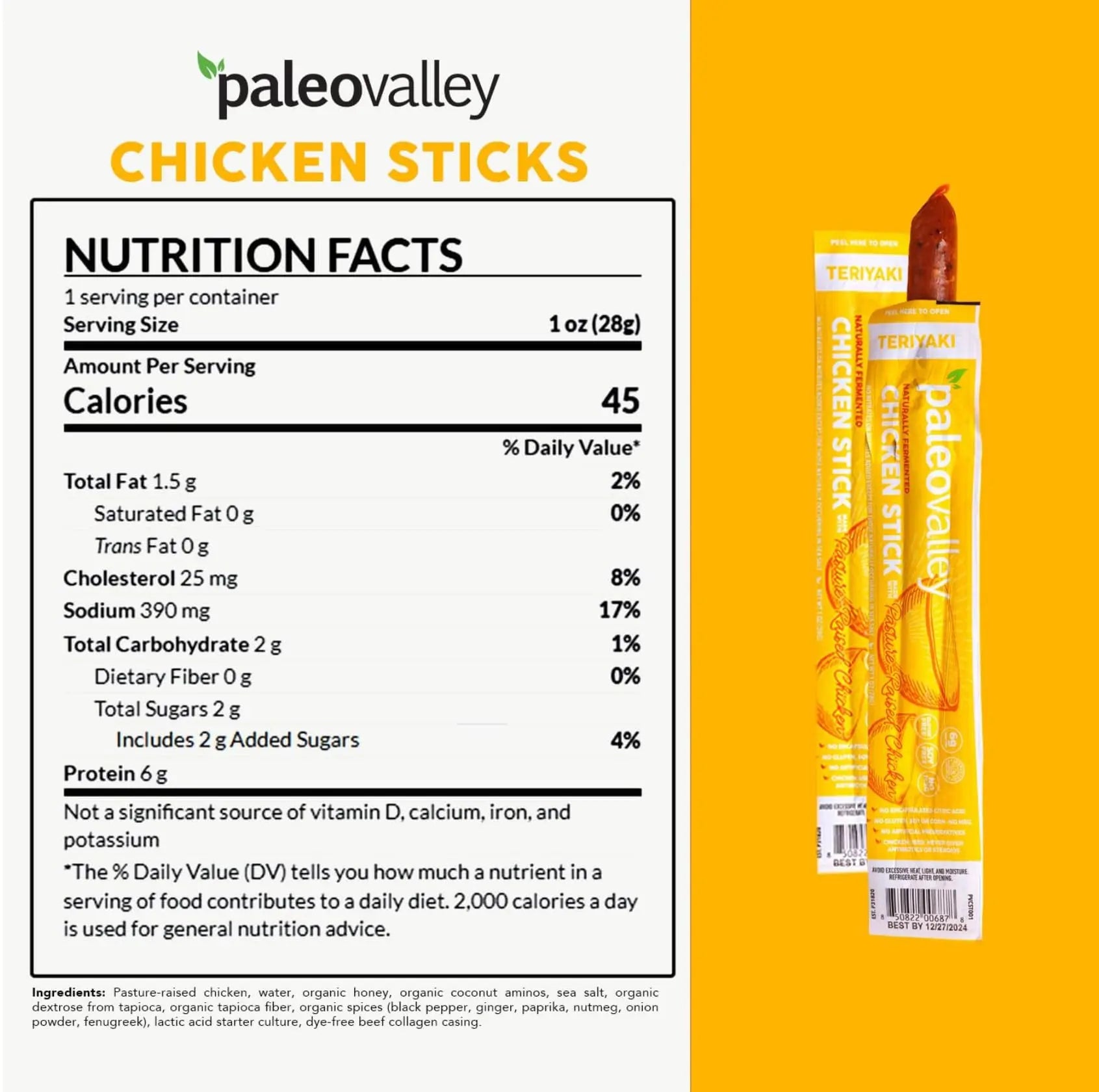 Paleovalley Pasture-Raised Chicken Sticks – 10 Pack – 7g Protein per Stick – Keto-Friendly, Paleo, Gluten-Free, Nitrate-Free – On-the-Go Snack (10 Pack, Teriyaki) Paleovalley Au supplements