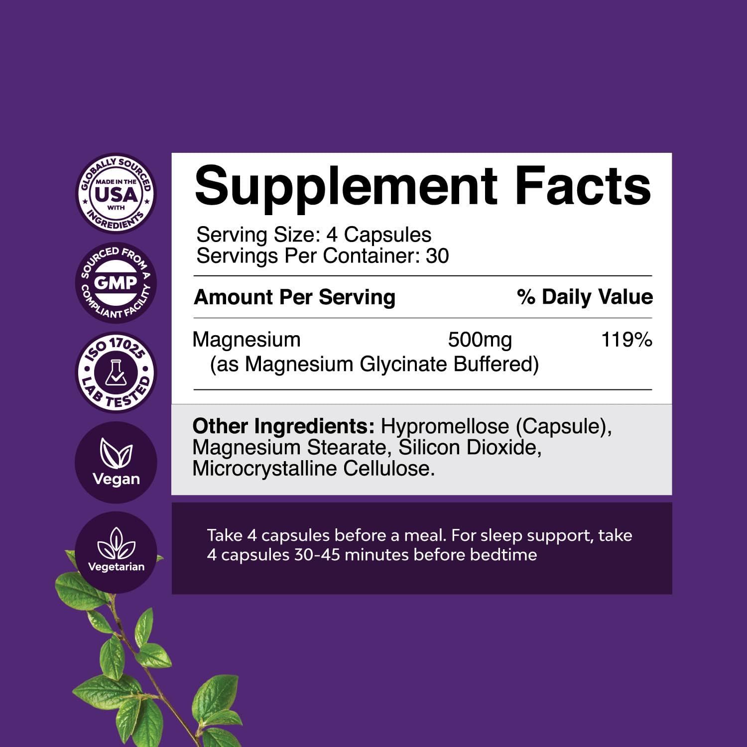 Pure Magnesium Glycinate Supplement 500mg - Magnesium for Sleep and Rest Capsules for Men & Women - Unflavored Vegan High Absorption Pills for Relaxation Support - 120 Count Natures Craft Au supplements