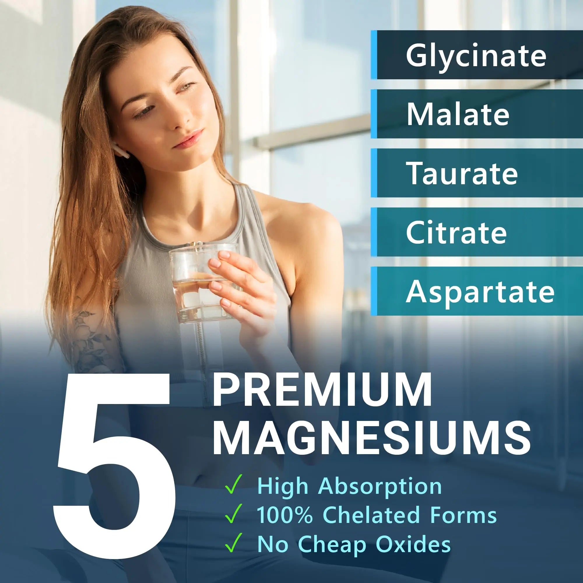MyoActivo 5-in-1 Magnesium Complex - High Absorption - Chelated Magnesium Glycinate, Malate, Citrate, Taurate, & Aspartate for Nerves, Muscles, Bones | 120 Capsules | Magnesium Supplement MyoActivo Au supplements