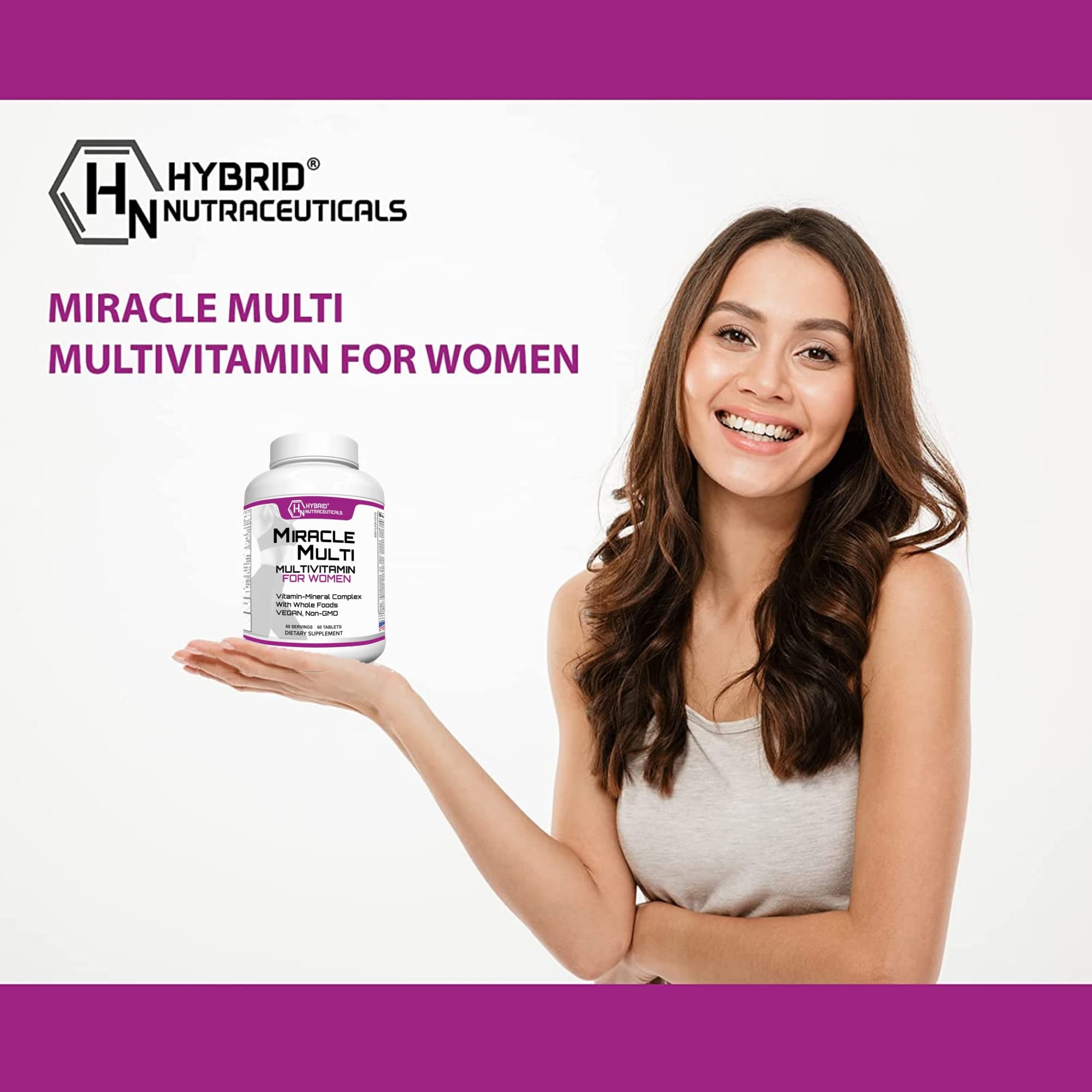 Hybrid Nutraceuticals MiracleMulti Women Multivitamin with Probiotics, Biotin, Folic Acid, Enzymes + Fruit & Vegetable Blend - Immune Support, Heart Health, Energy: 60 Servings (Non-GMO) Hybrid Nutraceuticals Au supplements