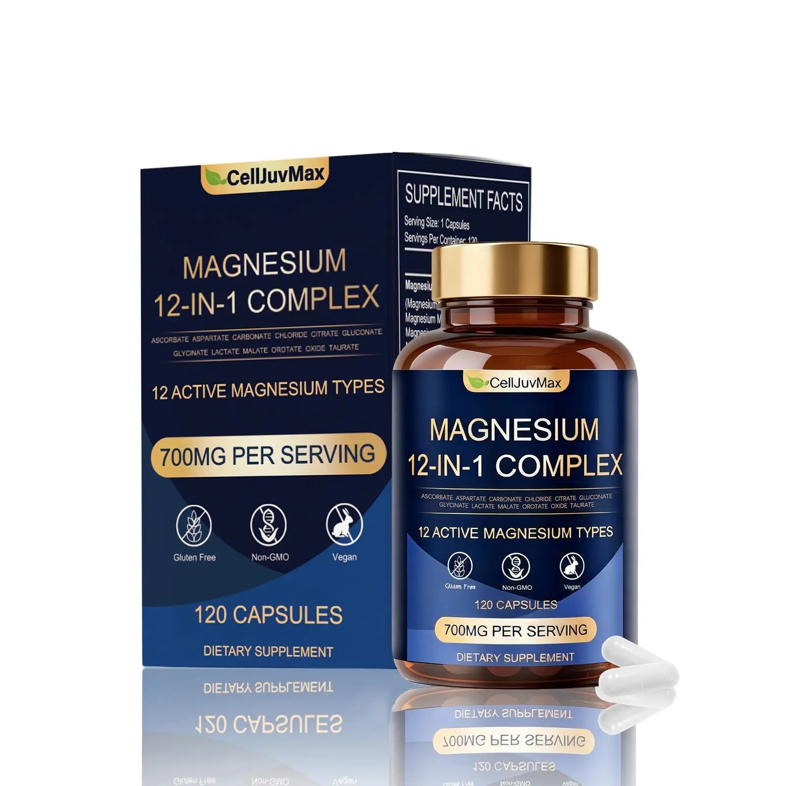 Magnesium 12-in-1 Complex 700mg, with Glycinate & Citrate, Vegan Supplement for Daily Wellness, 120 Capsules (1) WOJJ Au supplements