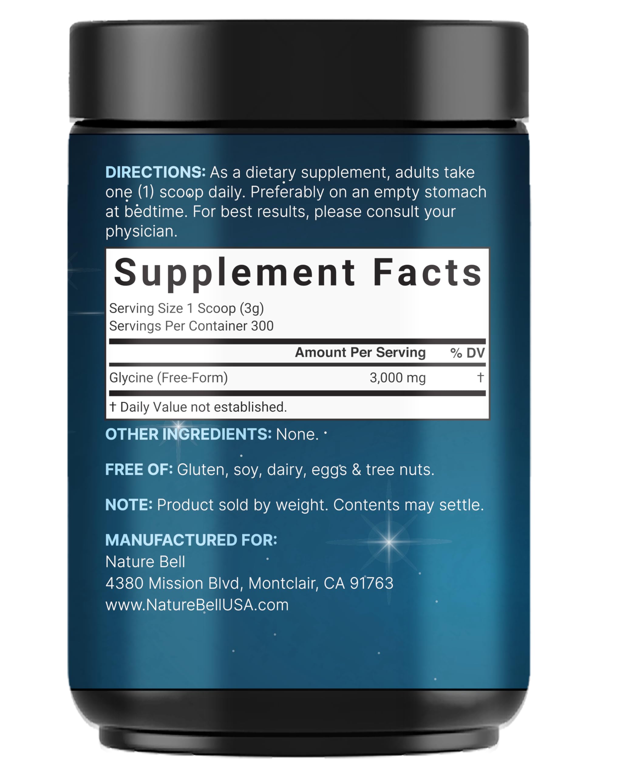 Glycine Powder, 300 Servings (2 lb) – 3,000 mg Free-Form Glycine Per Serving – Unflavored Pure Powder – Non-GMO, cGMP Manufactured NatureBell Au supplements
