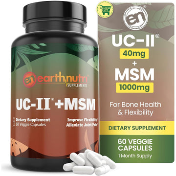 EarthNutri UC-II Collagen & MSM Supplement for Bone Health and Joint Flexibility Joint Supplement - 40mg UC-II Providing 10mg Total Collagen & 1000mg MSM - 60 Capsules (2 Caps Daily) EarthNutri Au supplements