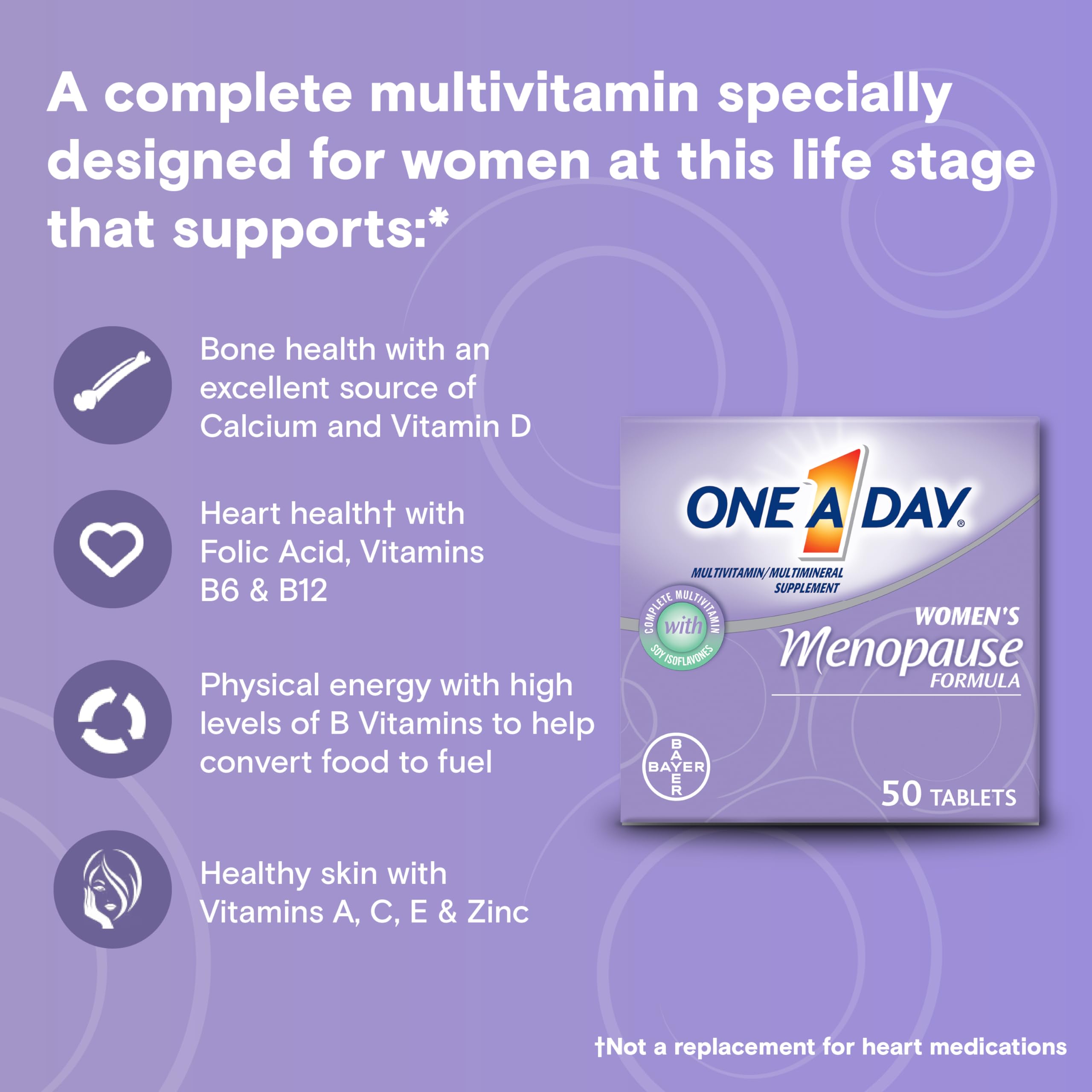 One A Day Women's Menopause Multivitamin with Vitamin A, Vitamin C, Vitamin D, Vitamin E and Zinc for Immune Health Support, Bone health, 50 Count ONE A DAY Au supplements
