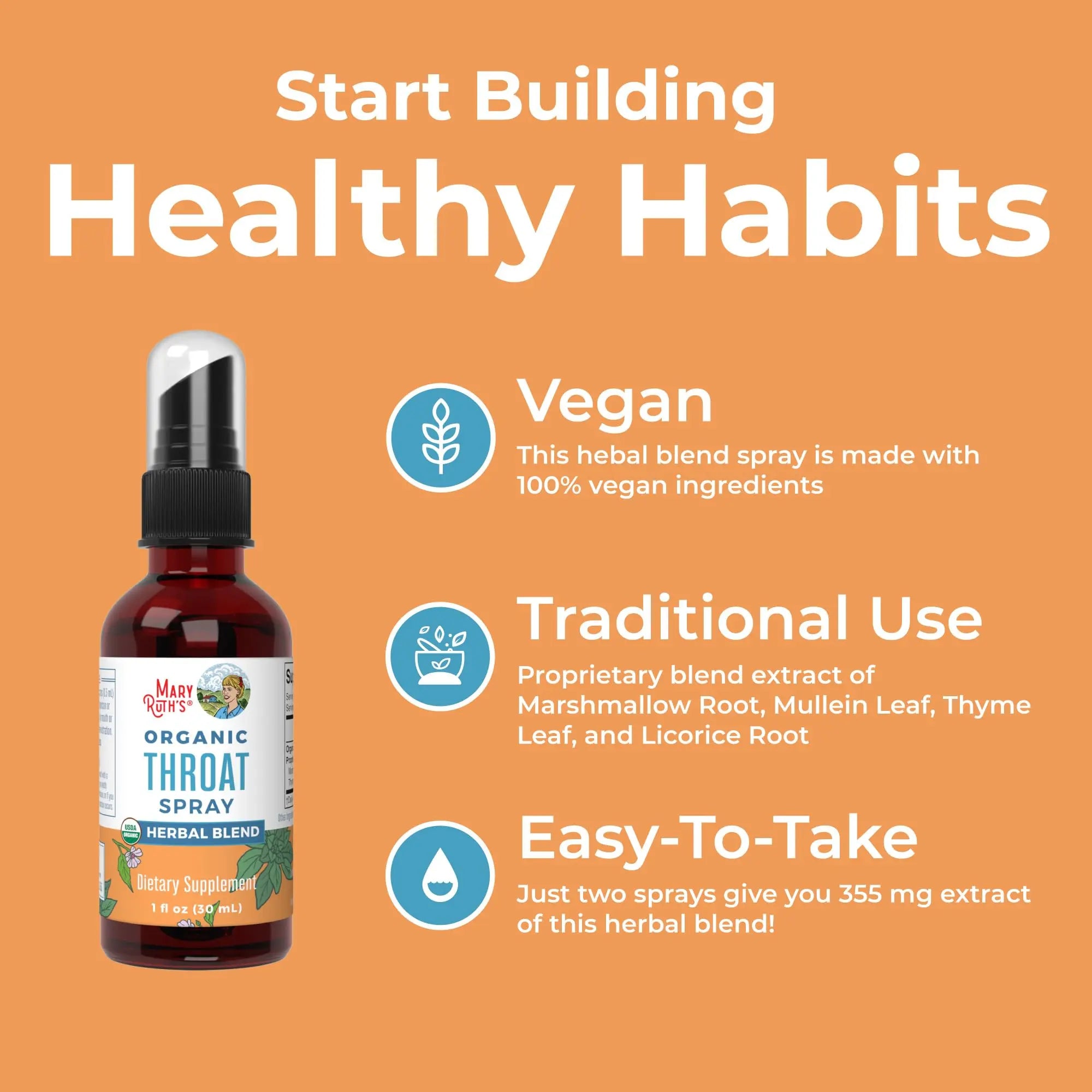 MaryRuth Organics USDA Organic Throat Spray with Mullein Leaf | Marshmallow Root & Licorice Root & Thyme Leaf | 4 Herbal Blend | Non-GMO | Vegan | Gluten Free | 1 Fl Oz | Up to 100 Servings MARYRUTH'S Au supplements