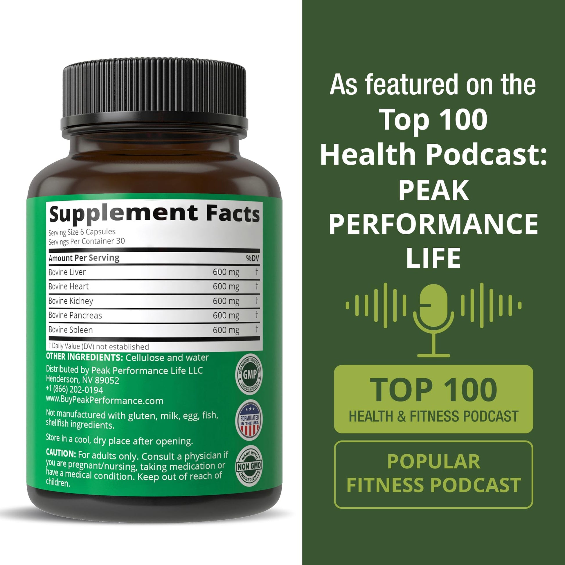 Peak Performance Grass Fed Beef Organ Complex from New Zealand (180 Capsules) Desiccated Organs Superfood Pills. GrassFed Beef Liver Capsules with Heart, Kidney, Pancreas, Spleen. Supplement Peak Performance Au supplements