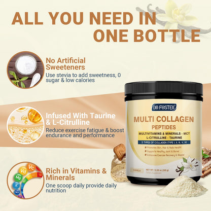 DRFOSTER Vanilla Collagen Peptides Powder for Women & Men, Multi Type I II III V X Collagen with multivitamins & Minerals for Skin, Hair & Nails & Joints, Non-GMO, 35 Servings DRFOSTER buy supplements Au