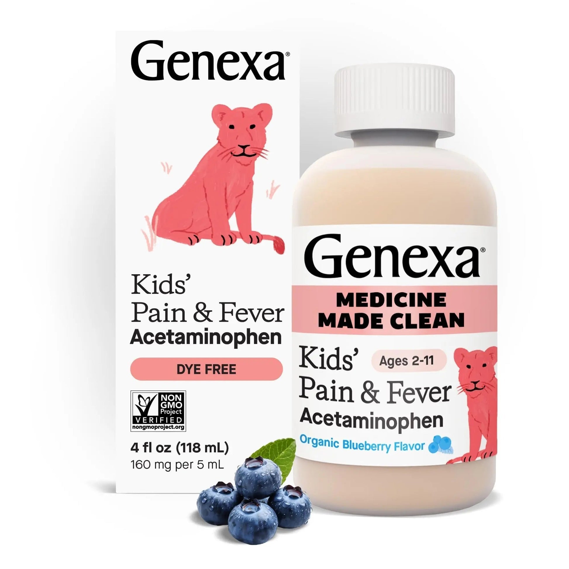 Genexa Children's Clean Acetaminophen | Pediatrician Preferred Ingredients | Pain & Fever Reducer for Kids | Dye Free, 0% Artificial Additives | Ages 2-11, Delicious Organic Blueberry Liquid, 4 fl oz Genexa Au supplements